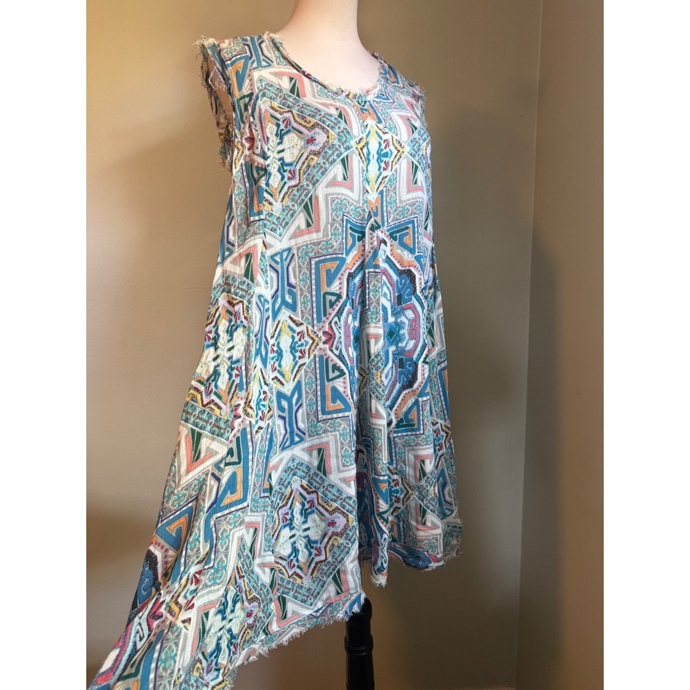 Raga Sleeveless Boho Mini Dress Blue Orange Small whimsi fairy beach y2k resort